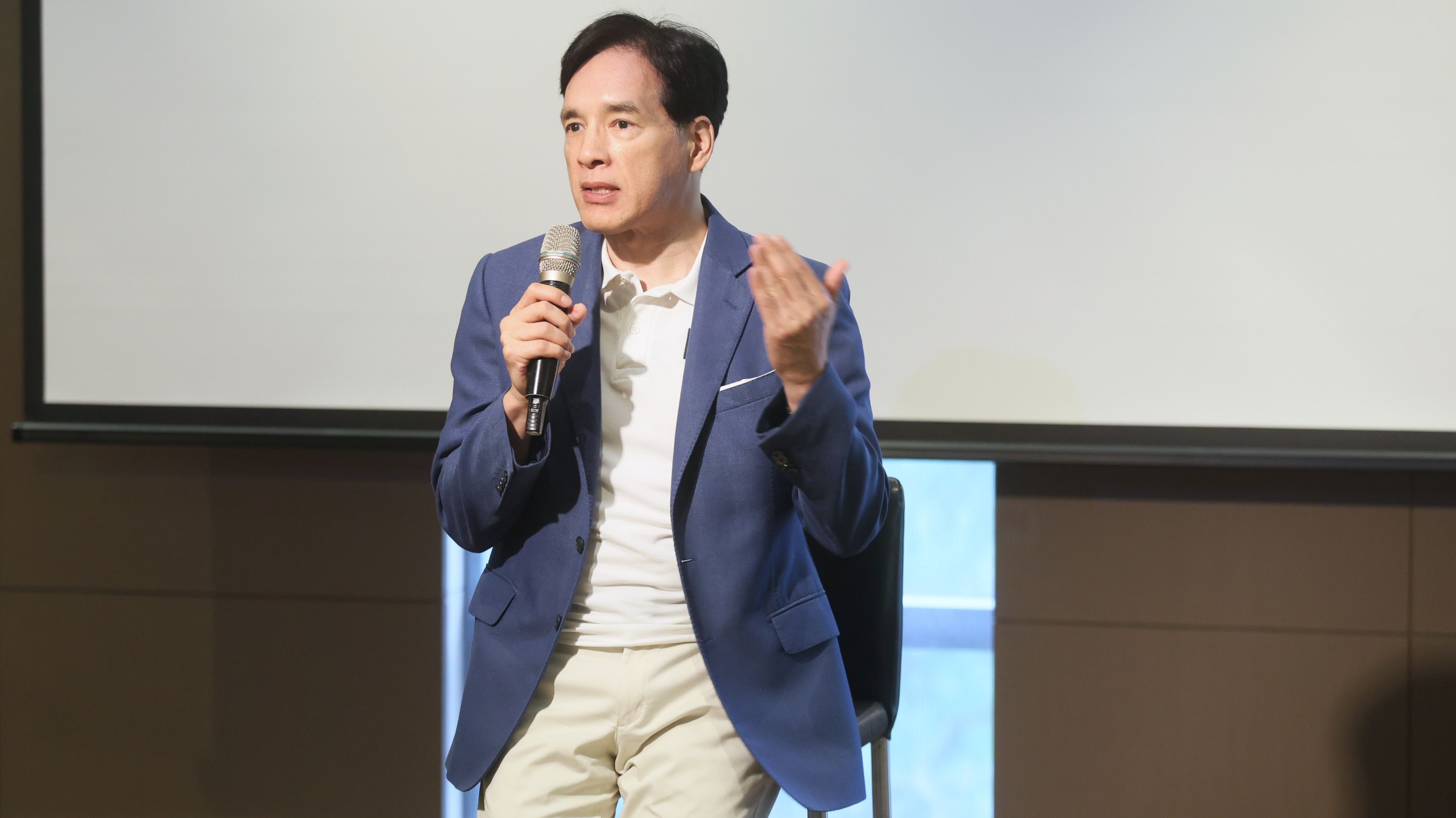 20260423-日本最大商學院Globis University 創辦人崛義人23日舉行訪台記者會。（柯承惠攝）