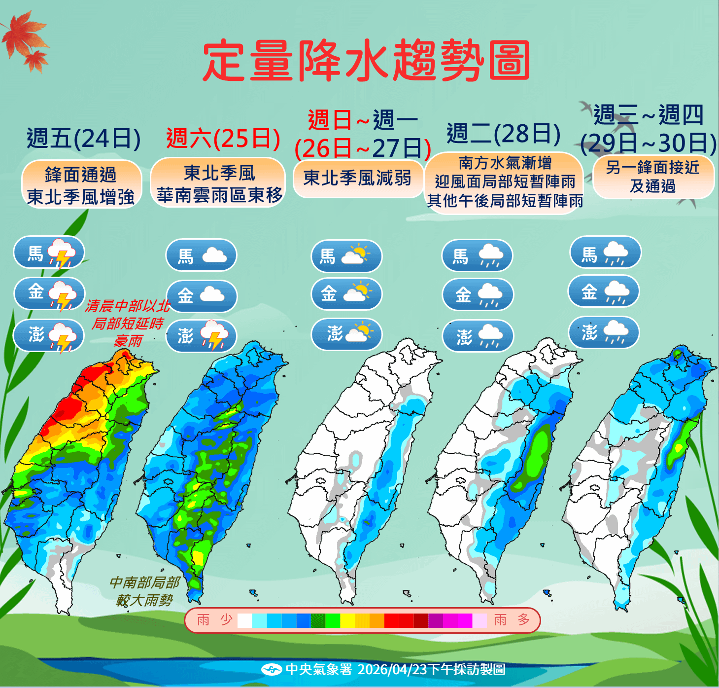 未來一周降雨趨勢。（圖／氣象署提供）