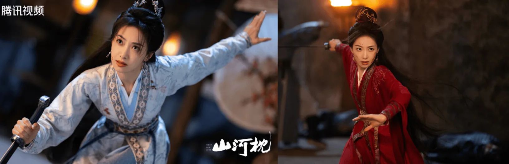 NO5宋茜《山河枕》劇中，宋茜飾演一名披著紅衣戰甲上陣殺敵的勇敢女將。（圖／翻攝自山河枕微博）