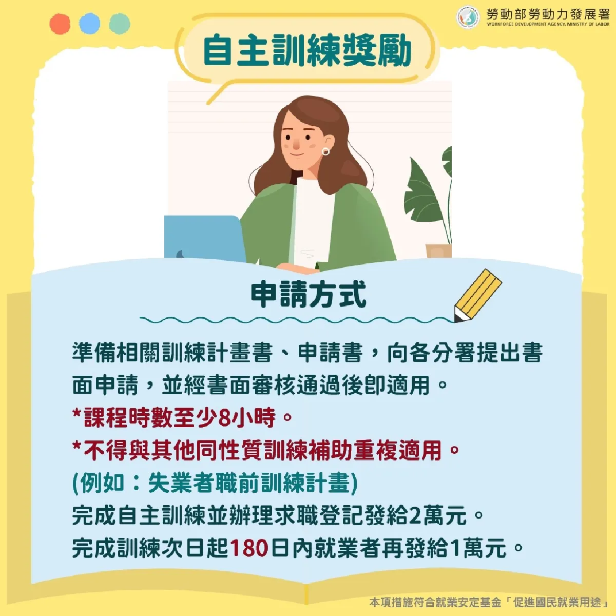 高分署自主訓練申請方式。（圖／勞動力發展署高屏澎東分署提供 ）
