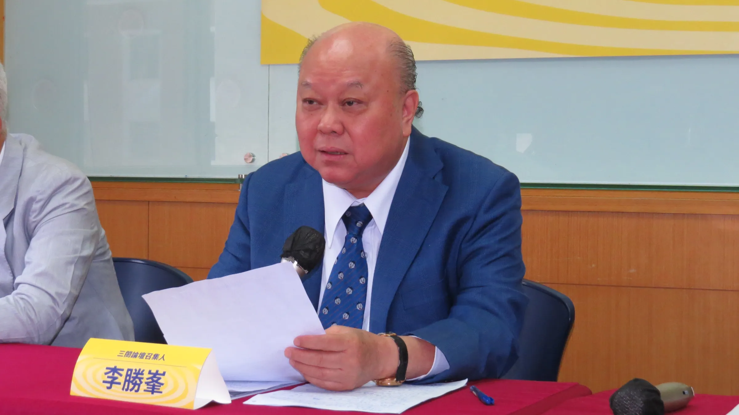 新黨副主席、三閤論壇召集人李勝峯認為，台灣一定是川習會桌上的議題，這點是逃不掉的。（楊騰凱攝）
