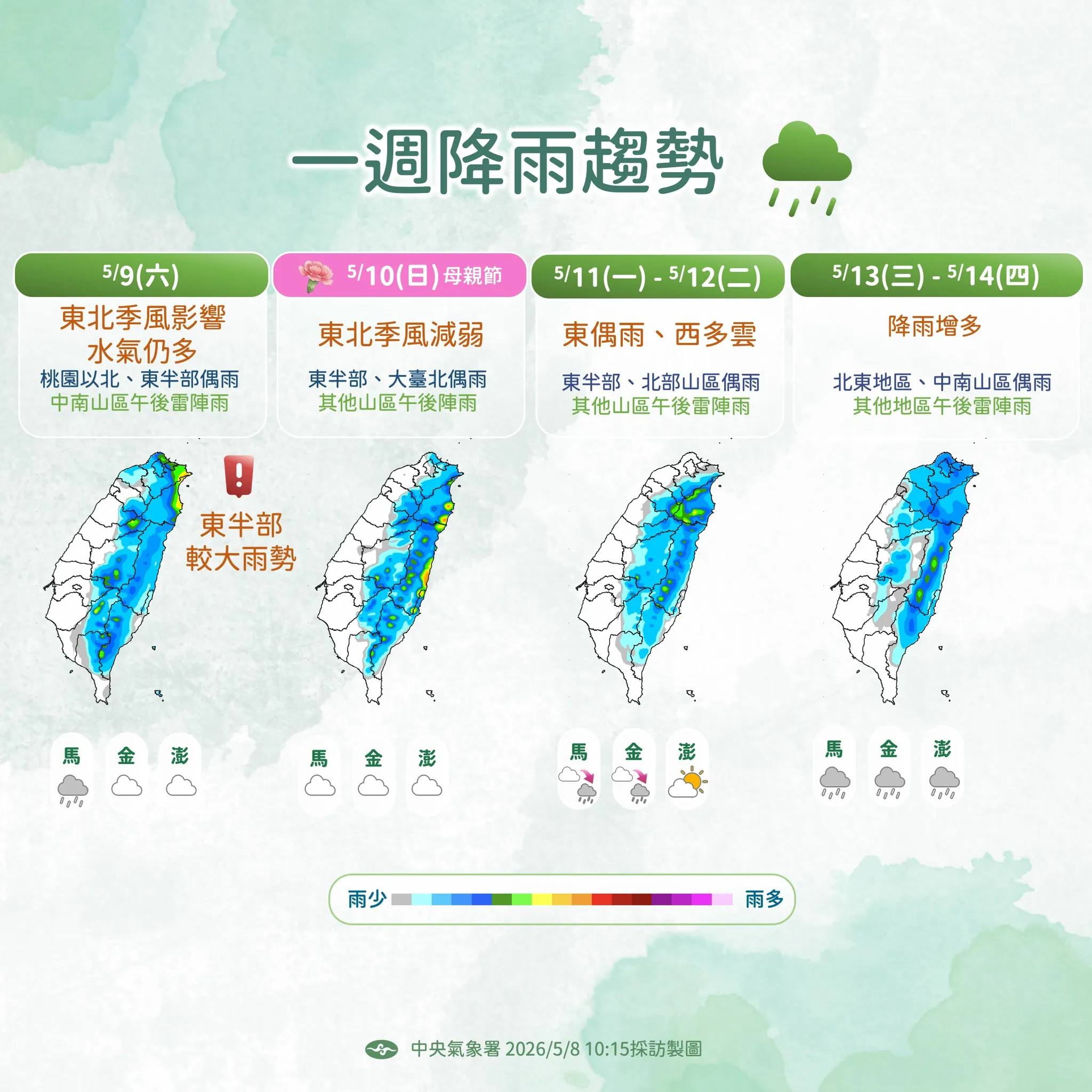 一周降雨趨勢。（圖／氣象署提供）