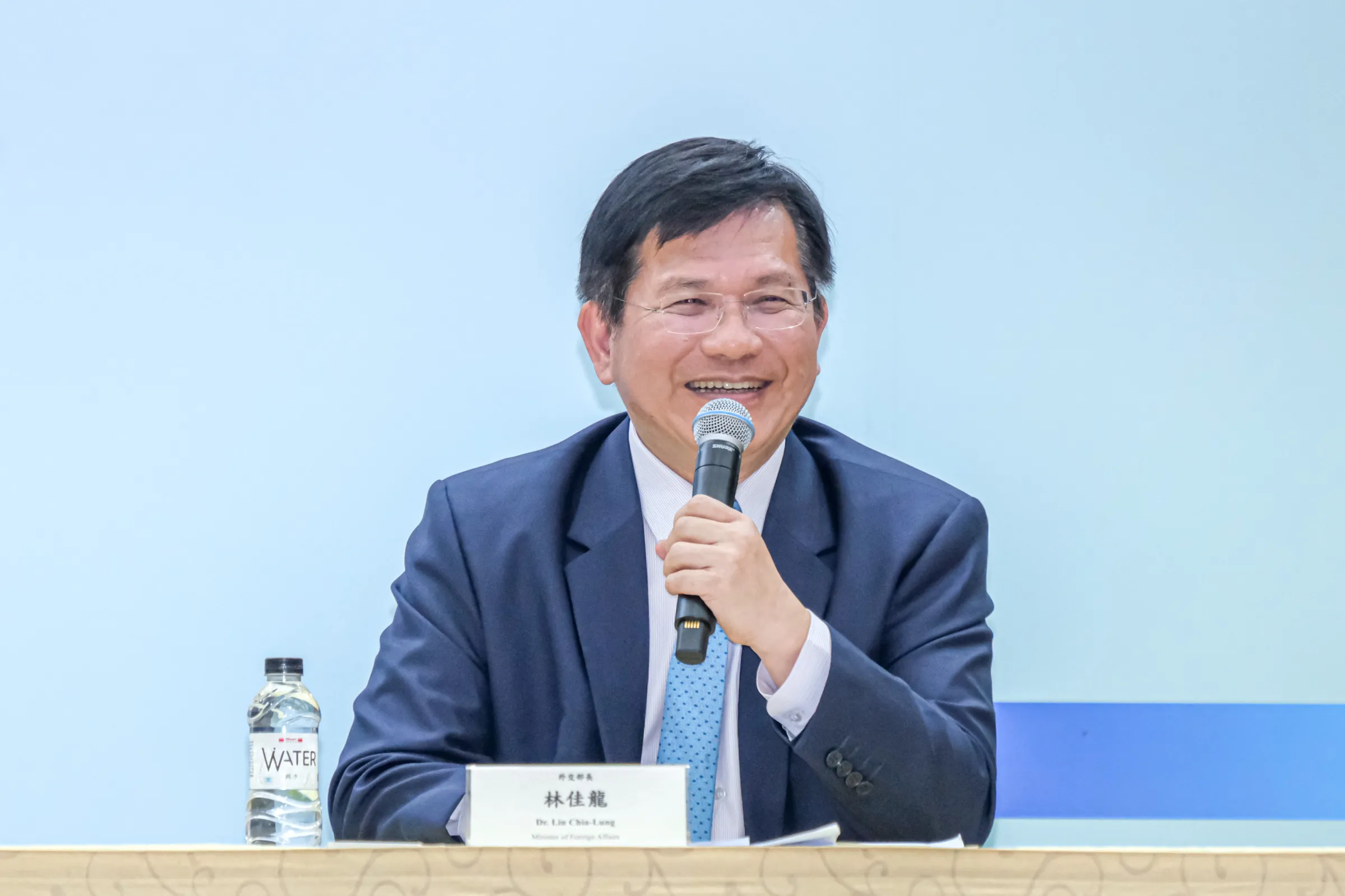 Foreign Minister Lin Chia-lung at a press conference on May 11, 2026.