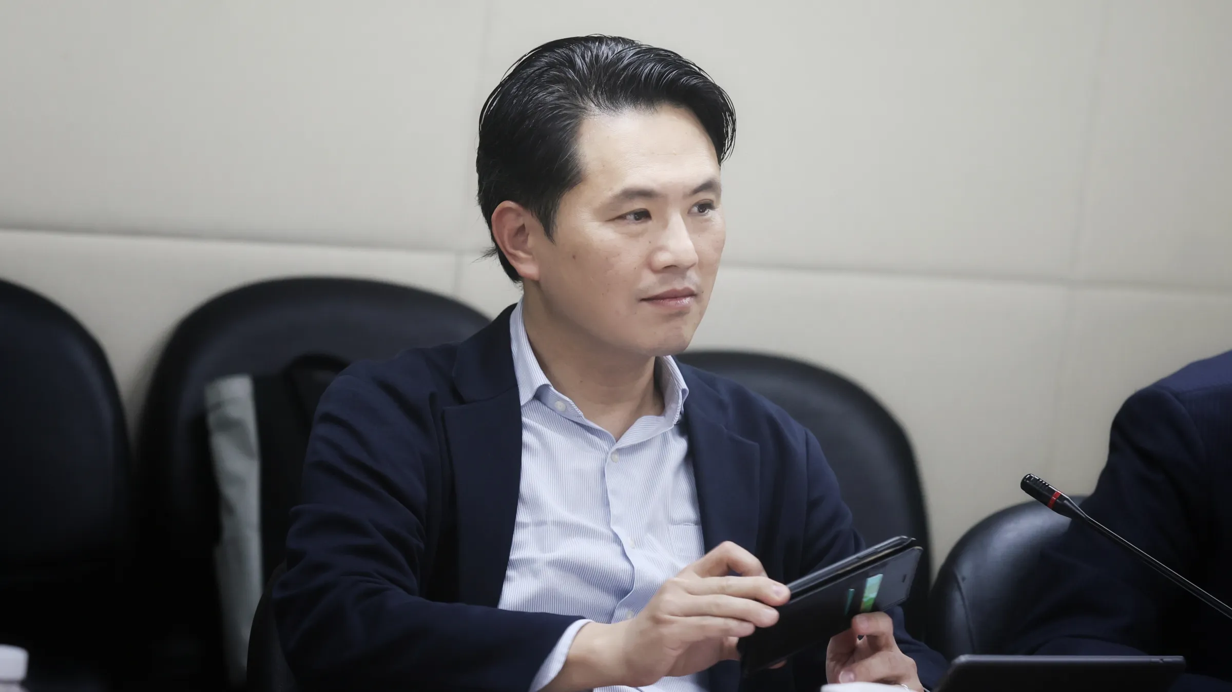 20260515-前立法委陳以信15日出席國家政策研究基金會舉辦「川習會」對台美中關係之影響記者會。（柯承惠攝）