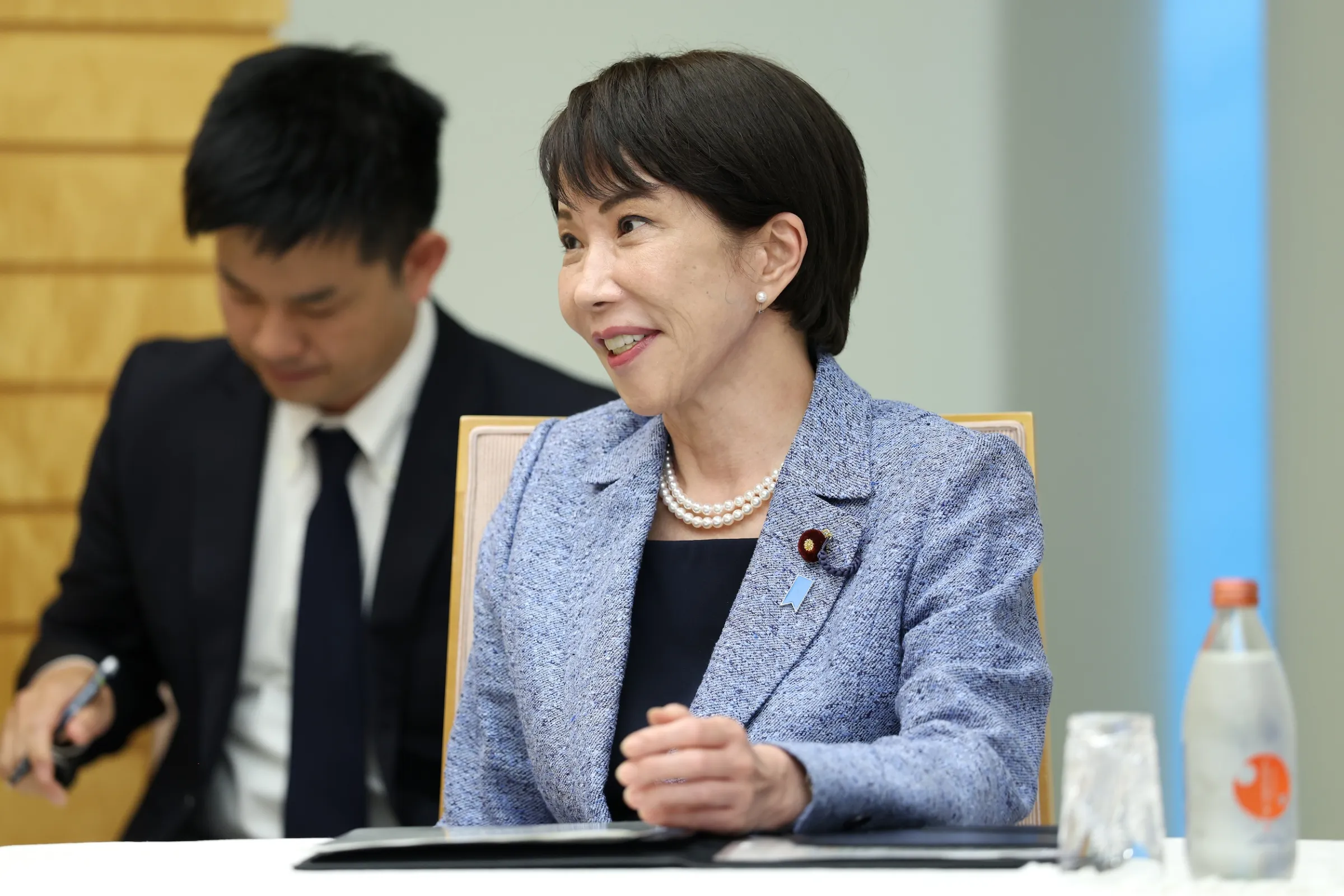 2026年5月12日，日本東京，日本首相高市早苗在首相官邸與經濟合作暨發展組織（OECD）秘書長柯曼（Mathias Cormann）會談時發表談話。（Pool Photo／美聯社）
