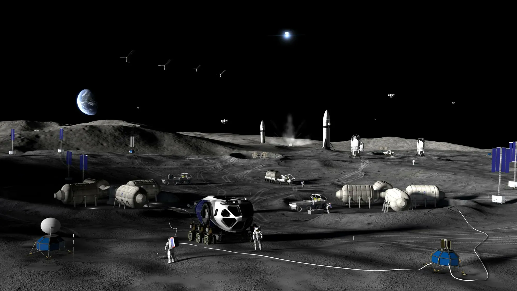 美國航太總署（NASA）公佈最新的月球基地示意圖。（取自NASA官網）