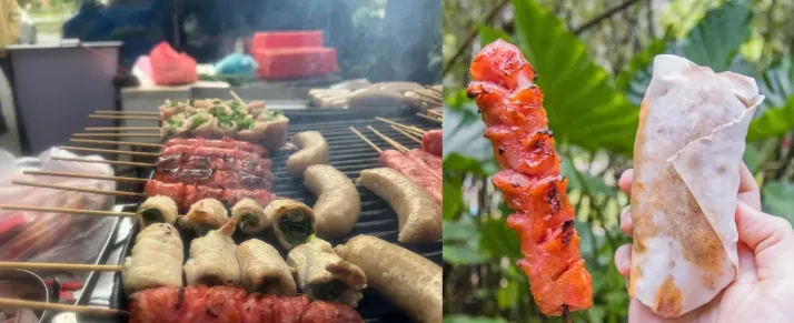 礁溪香腸伯以潤餅皮包覆大腸包小腸的吃法，吸引不少人嘗鮮。（圖／翻攝FB／礁溪香腸伯）