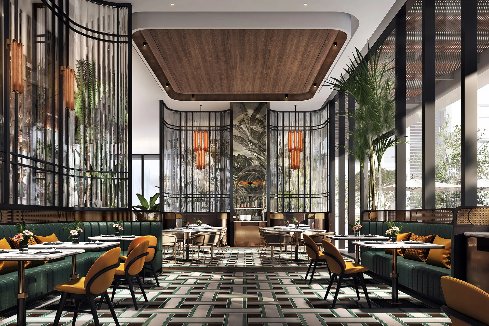 全日餐廳「花漾 BELLE ÉPOQUE BRASSERIE」以亞熱帶花園為靈感，延續「 Belle Époque 美好年代」所象徵的愉悅與優雅，讓感官與節奏在此舒展。環球美饌匯聚多元風味與層次，呈現豐盛。