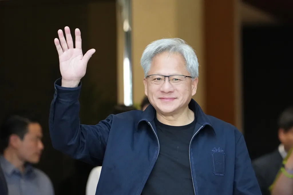 輝達執行長黃仁勳從台灣飛抵首爾。（美聯社）