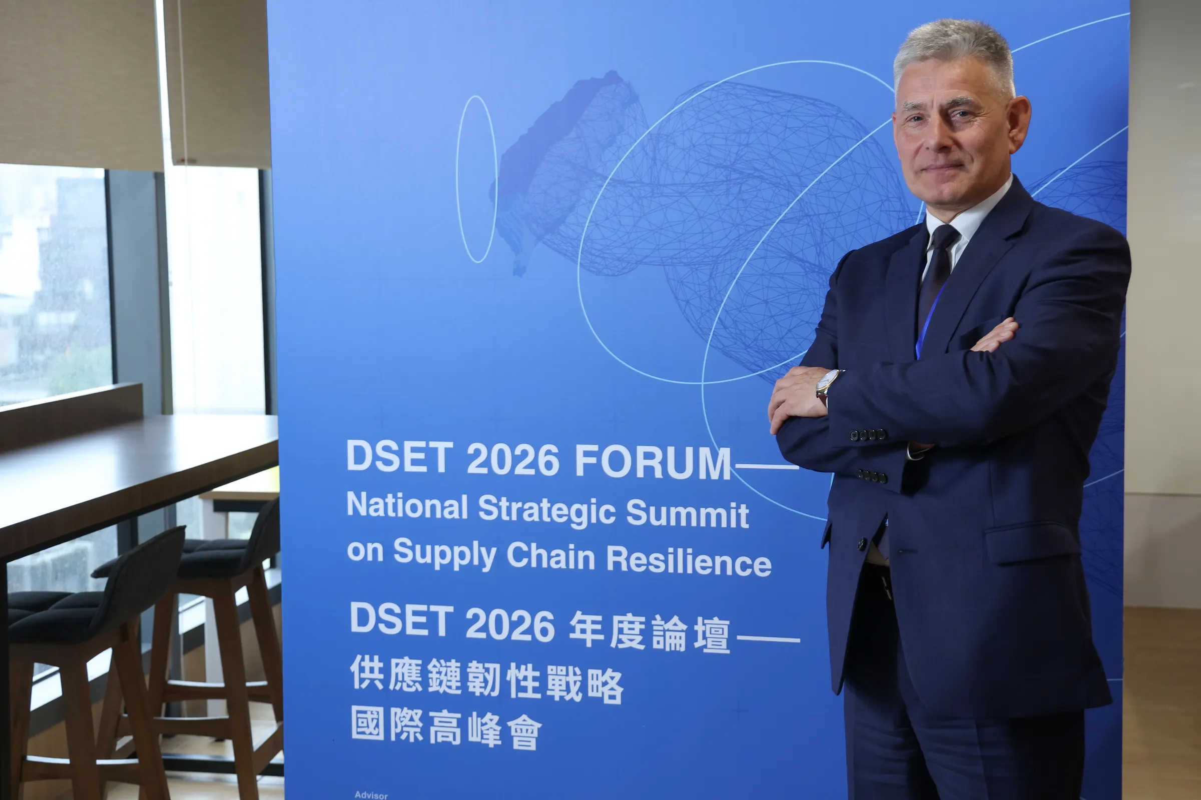 2026年6月5日、国科会のシンクタンク「テクノロジー・民主主義・社会研究センター（DSET）」の年次フォーラムに参加するため来台したウクライナ自由基金の戦略開発ディレクター、アンドリー・オルディノビッチ氏が風傳媒のインタビューに応じた。（陳品佑撮影）