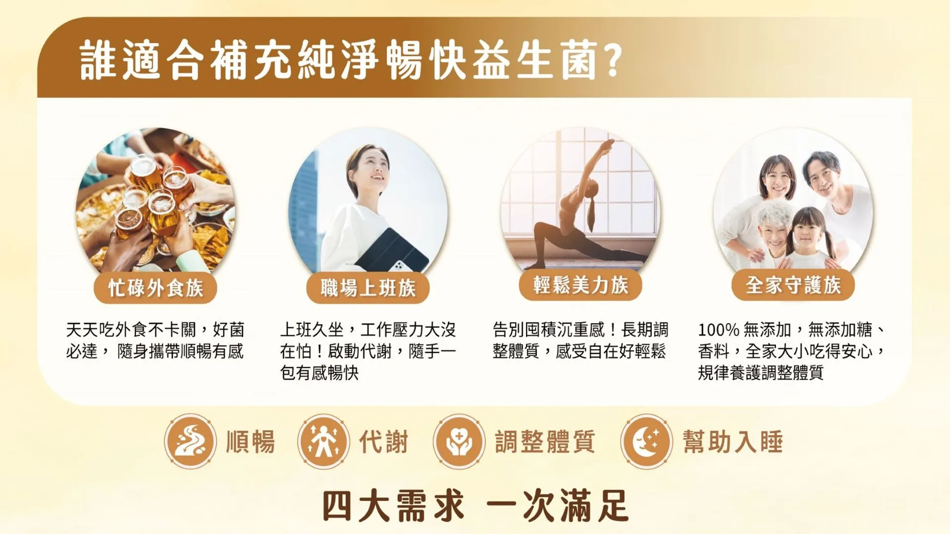 純淨暢快益生菌以「純淨配方」為核心，主打成分公開透明，除了無添加糖，堅持拒絕804項香料、色素等食品添加物，只保留身體真正需要的營養成分，讓全家人吃得更安心。