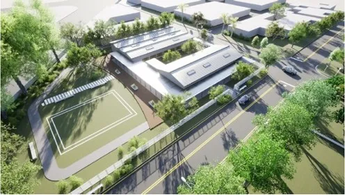 圖說：本案建築修繕完成示意圖。本工程完成既有建築結構補強及外觀修繕，更新外牆、屋頂與門窗等設施，保留原有建築量體並提升整體安全性與耐久性，後續將由衛生局接續辦理內部裝修及相關設施設置，逐步建置長期照顧服務園區。（圖/高雄市工務局新工處 提供）