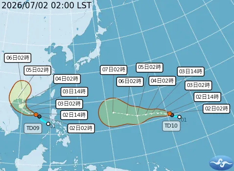 太平洋地區有2個熱帶性低氣壓。（圖／氣象署提供）