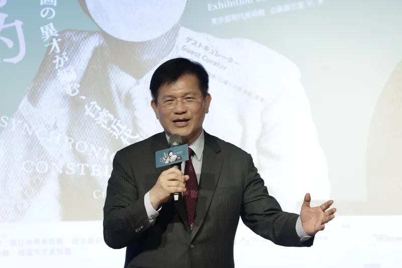 台湾近代美術大展「共時的星叢」が9月に東京都現代美術館で開催。外交部長・林佳龍氏（写真）が2日、台湾文学糧倉での記者会見に出席し活動を支持。（中央社提供 2026年7月2日）