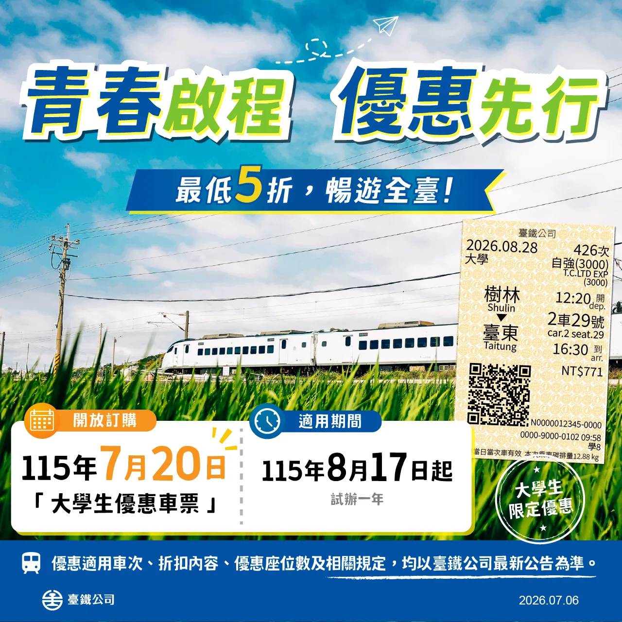 台鐵大學生優惠車票（圖／台鐵提供）