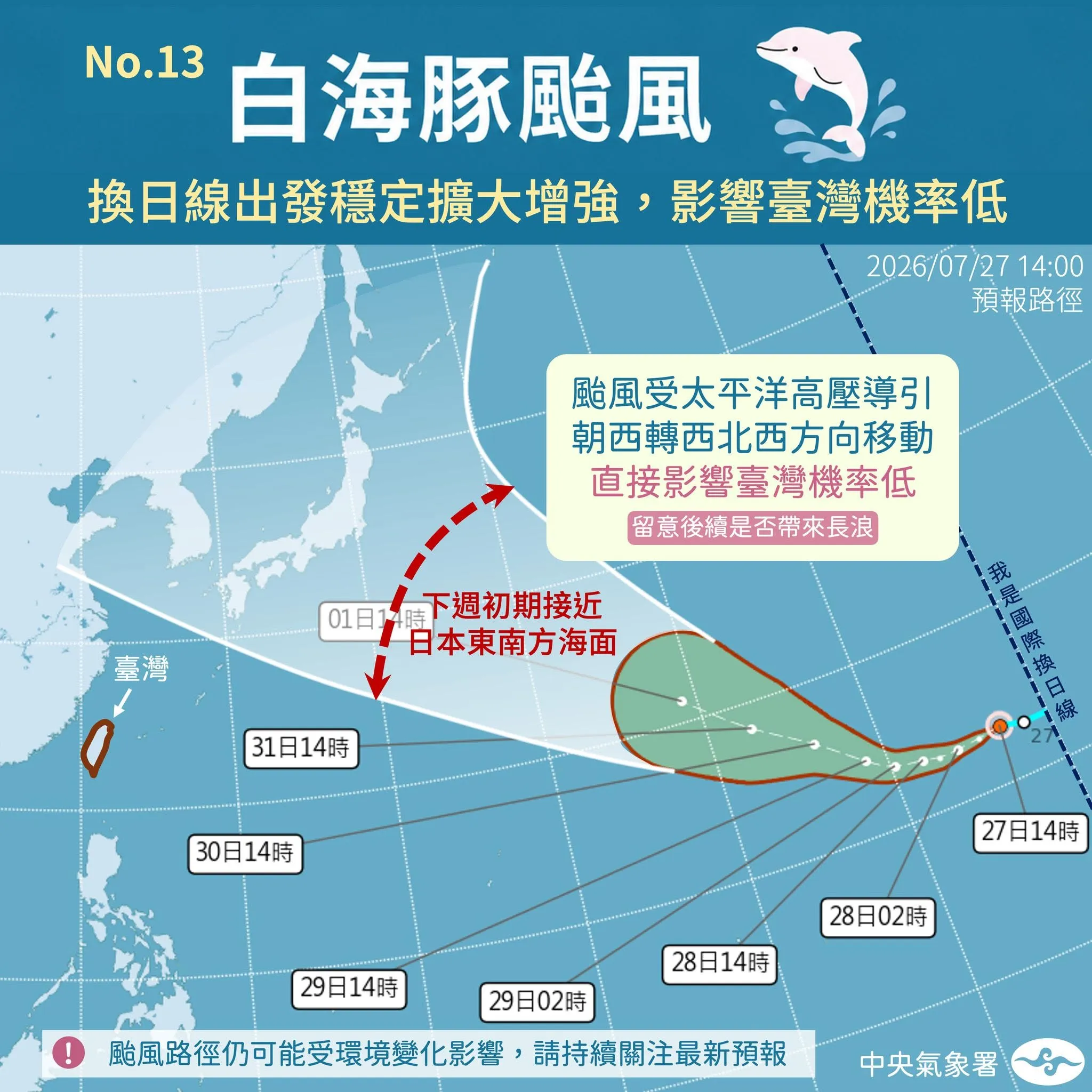 白海豚颱風最新路徑。（圖／氣象署提供）
