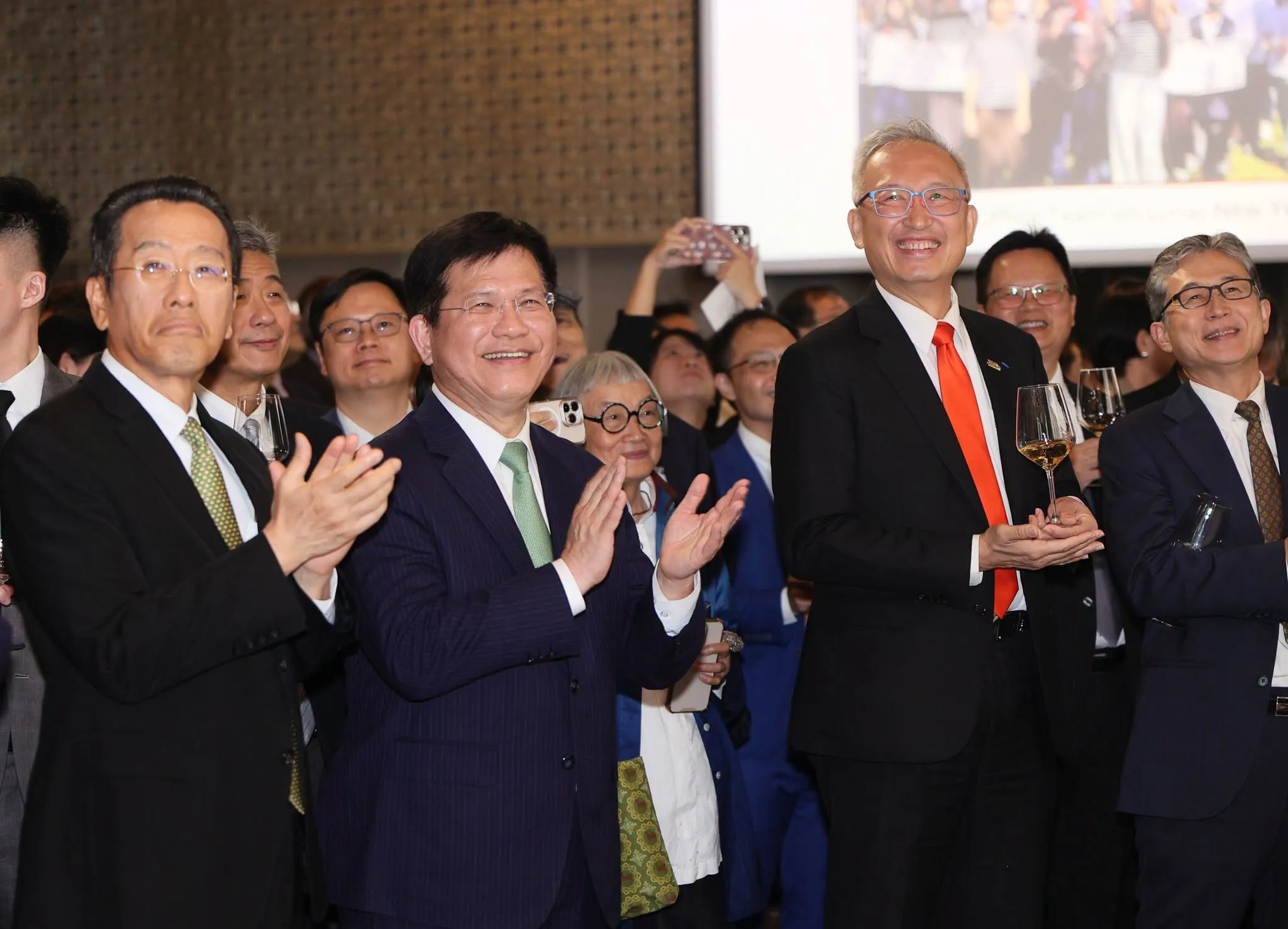 At the French National Day reception on July 14, 2026, from left: Minister of National Defense Wellington Koo, Minister of Foreign Affairs Lin Chia-lung, and Vice Minister of Foreign Affairs Wu Chih-chung. (Lin Chia-lung Facebook)