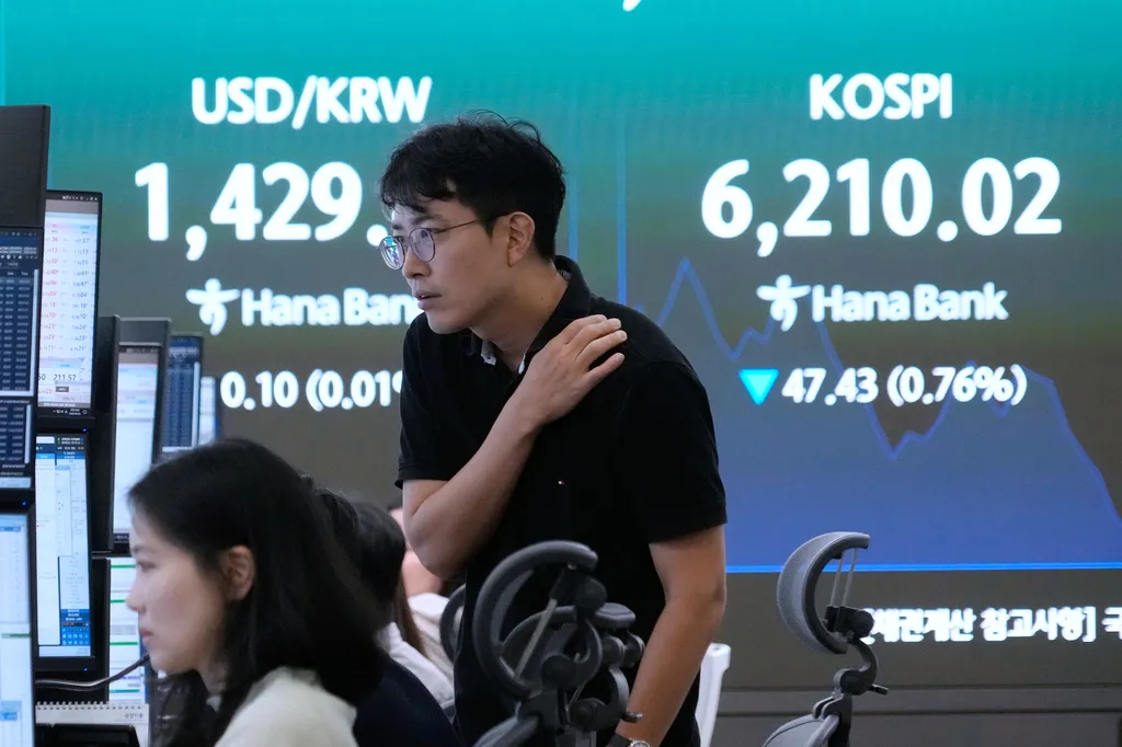 韓國綜合指數(KOSPI）再次下跌。（美聯社）