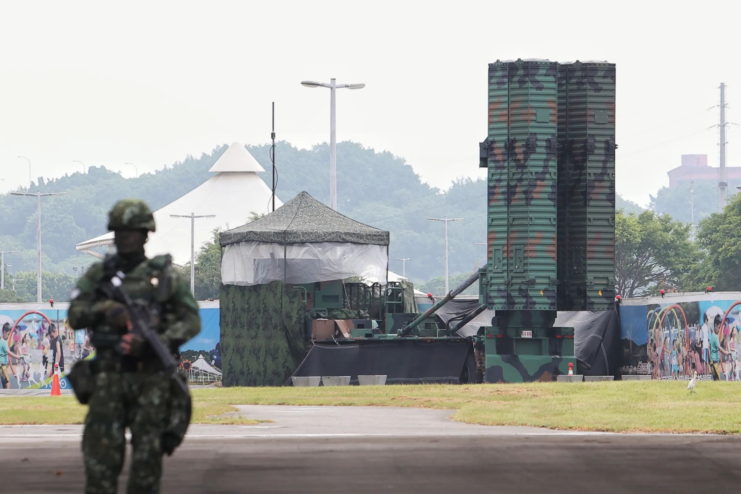20260806-國軍「漢光42號」演習實兵演練，天弓三型防空飛彈系統部署於大佳河濱公園。（顏麟宇攝）