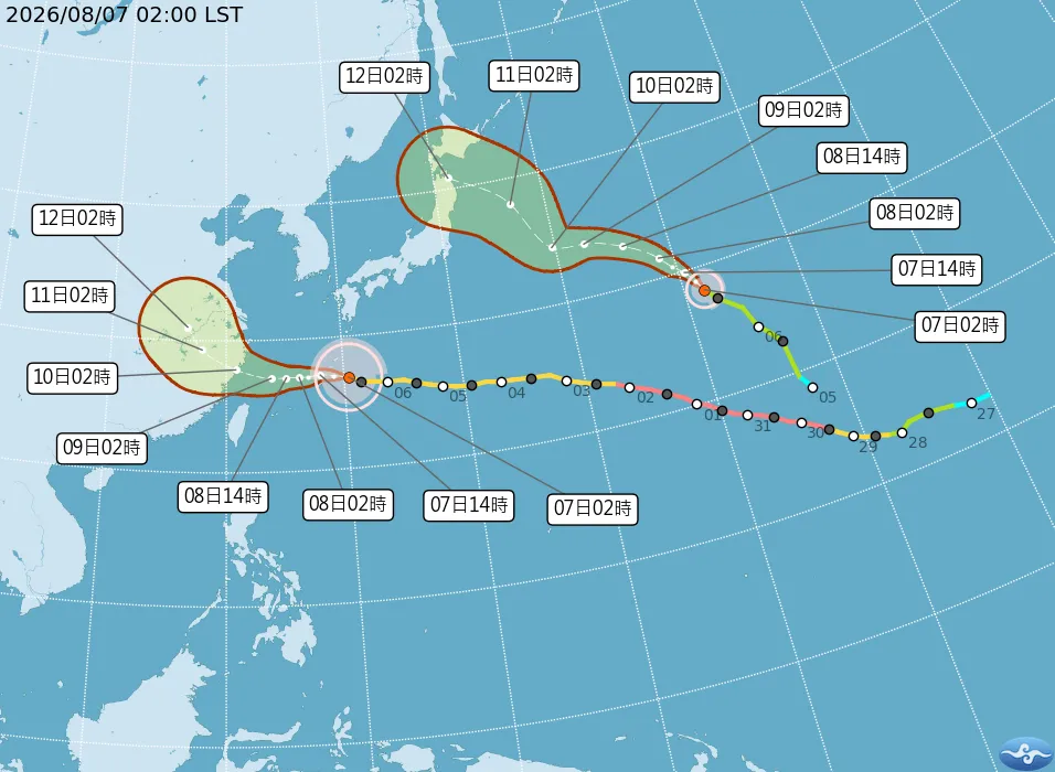 白海豚颱風、昌鴻颱風最新路徑。（圖／取自氣象署官網）