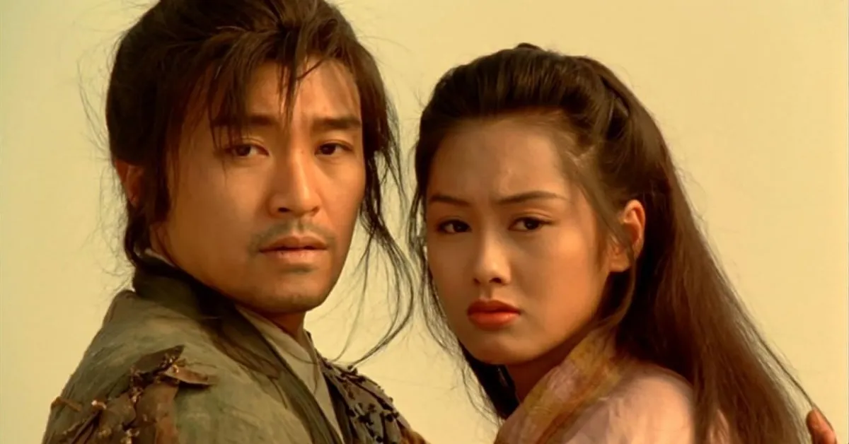 周星馳版《西遊記》中，周星馳（左）飾演至尊寶，朱茵飾演紫霞仙子。（取自電影DVD）