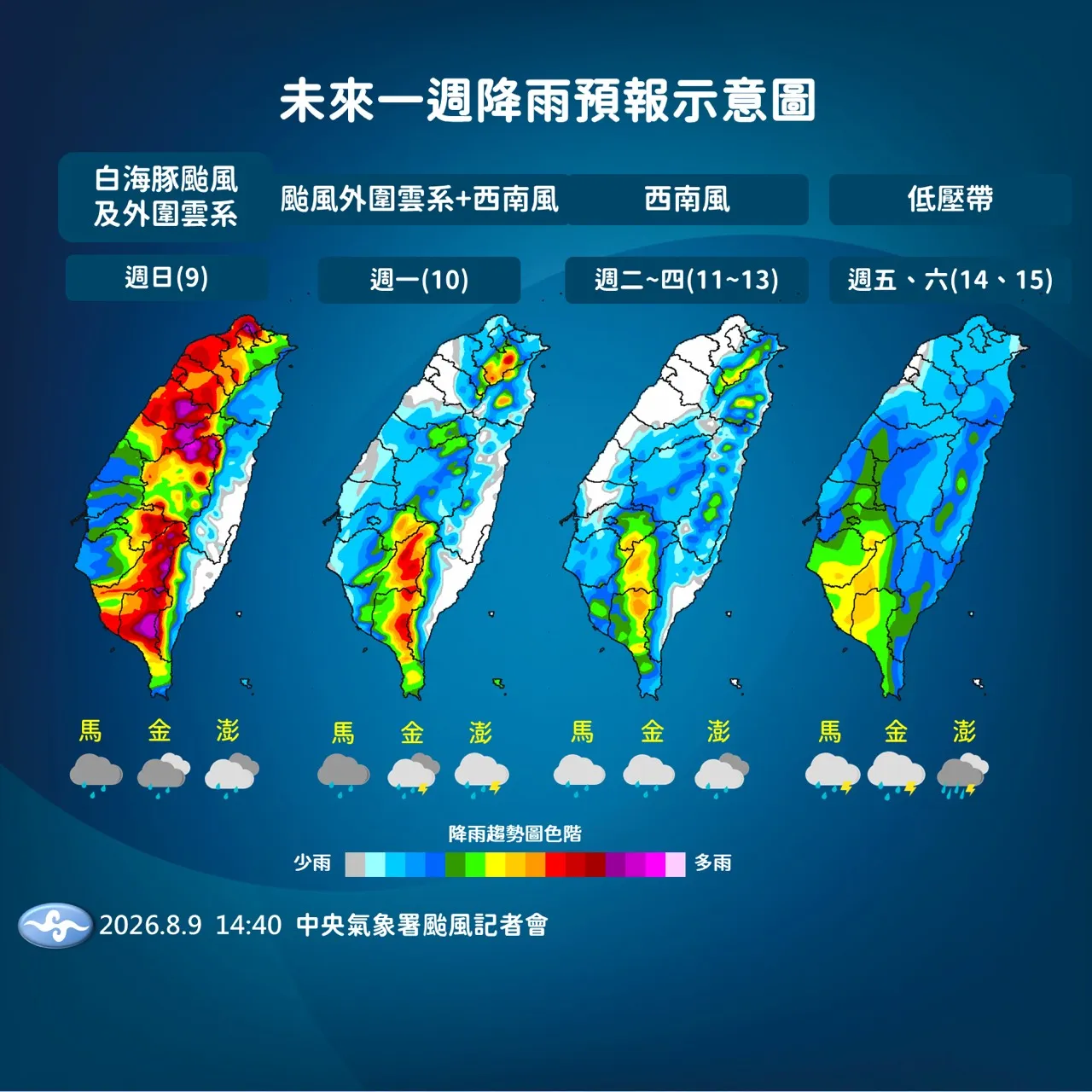 未來一周降雨預報。（圖／氣象署提供）