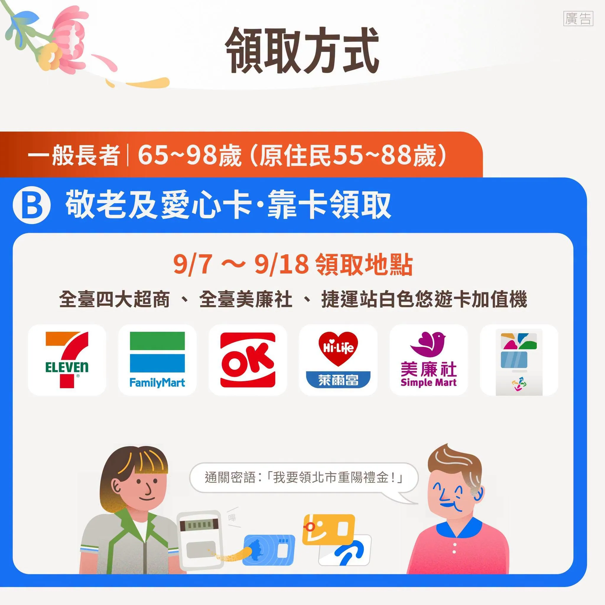 台北市重陽敬老金領取方式。（圖／取自台北市政府臉書）