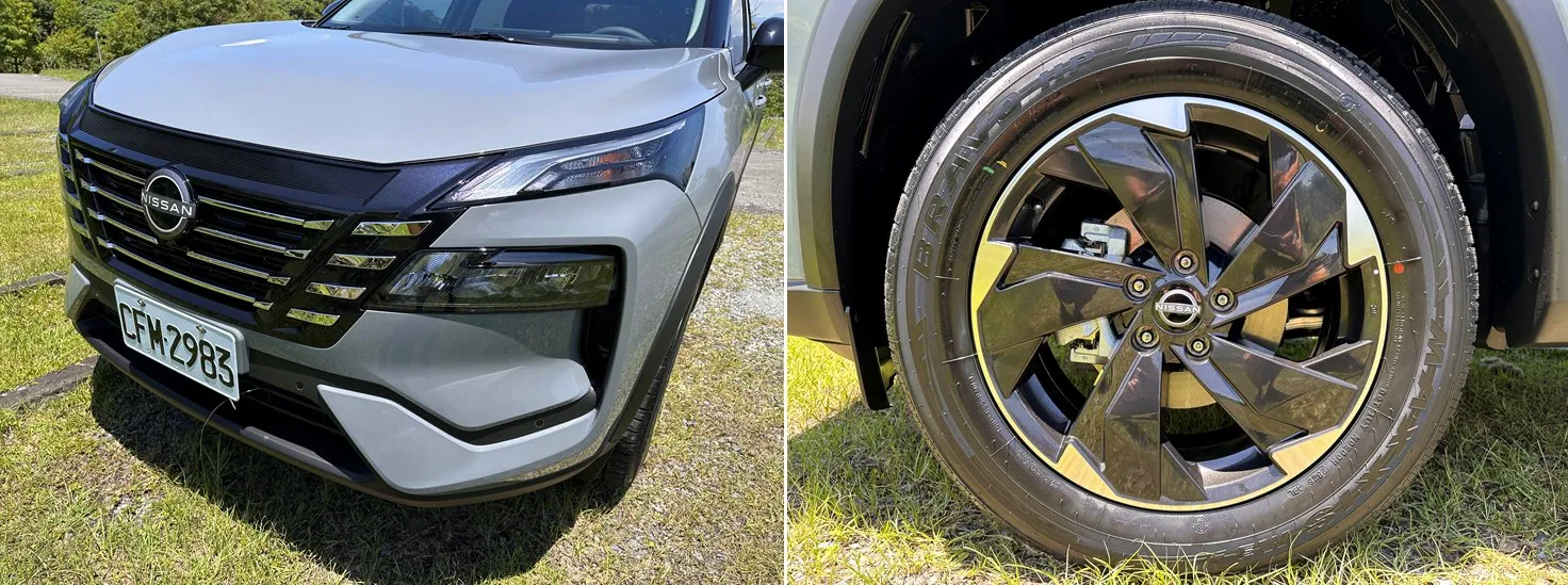 新款X-Trail以曜黑橫翼格柵水箱護罩搭配分離式曜動光翼燈組，車頭顯得更簡潔。全車系配置18吋切削式雙色鋁圈。