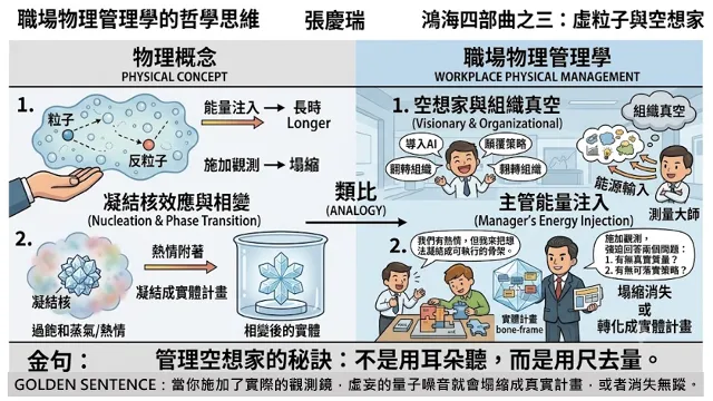 圖一：虛粒子如同職場空想家：有能量、有熱情，卻沒有真實的產出。（張慶瑞提供）