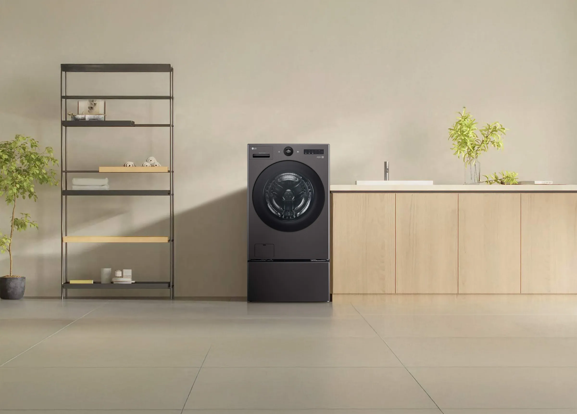 LG TWINWash 雙能洗上下雙層配置，能同時兼顧洗滌效率並節省空間，更有效率地完成日常衣物清潔
