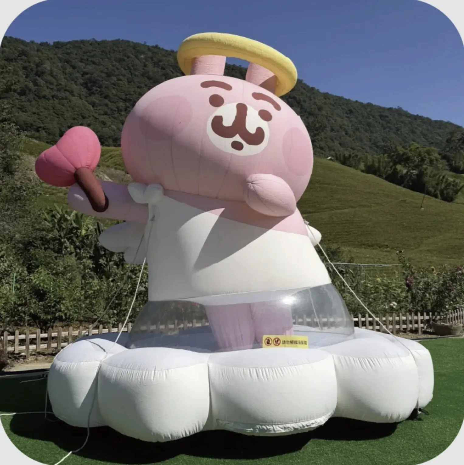2026赤科山金針花季與知名IP卡娜赫拉的小動物合作，打造巨型粉紅兔兔氣球，置身於大石茶園之中。（圖／翻攝官網赤科山金針花季）