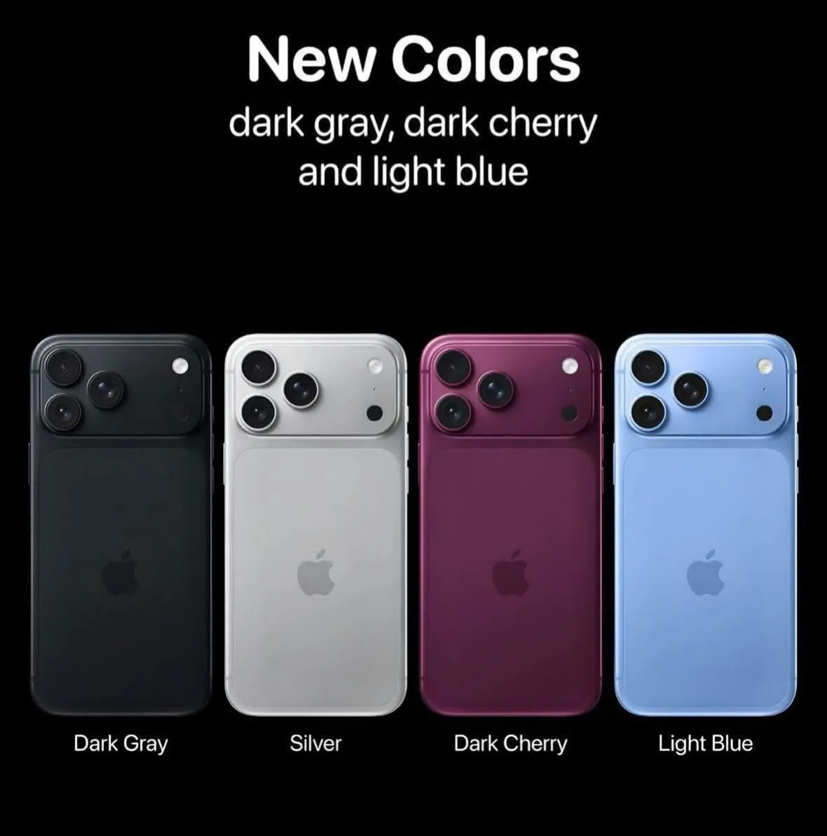 iPhone 18預計將有暗黑、銀色、暗櫻桃色以及亮藍等顏色。（圖／翻攝自reddit）