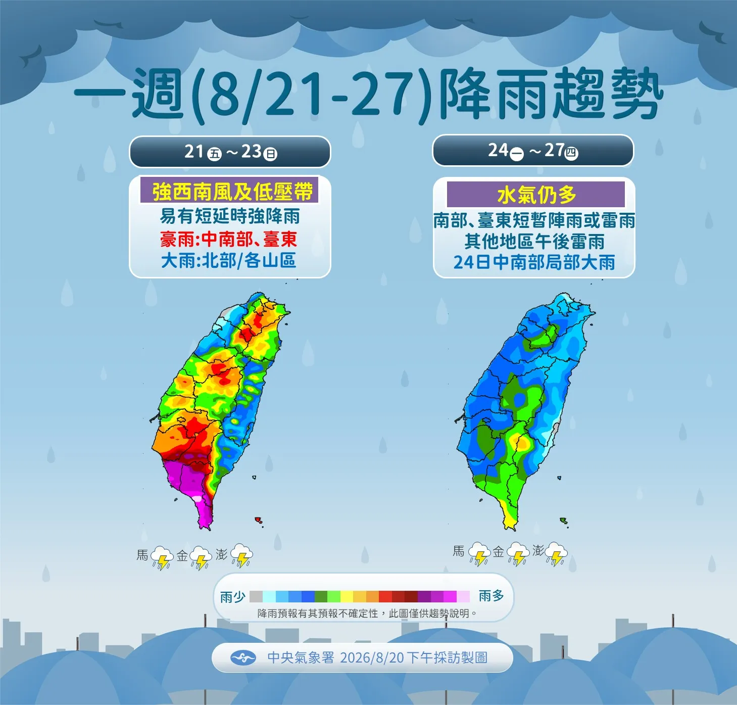 未來一周降雨趨勢。（圖／氣象署提供）