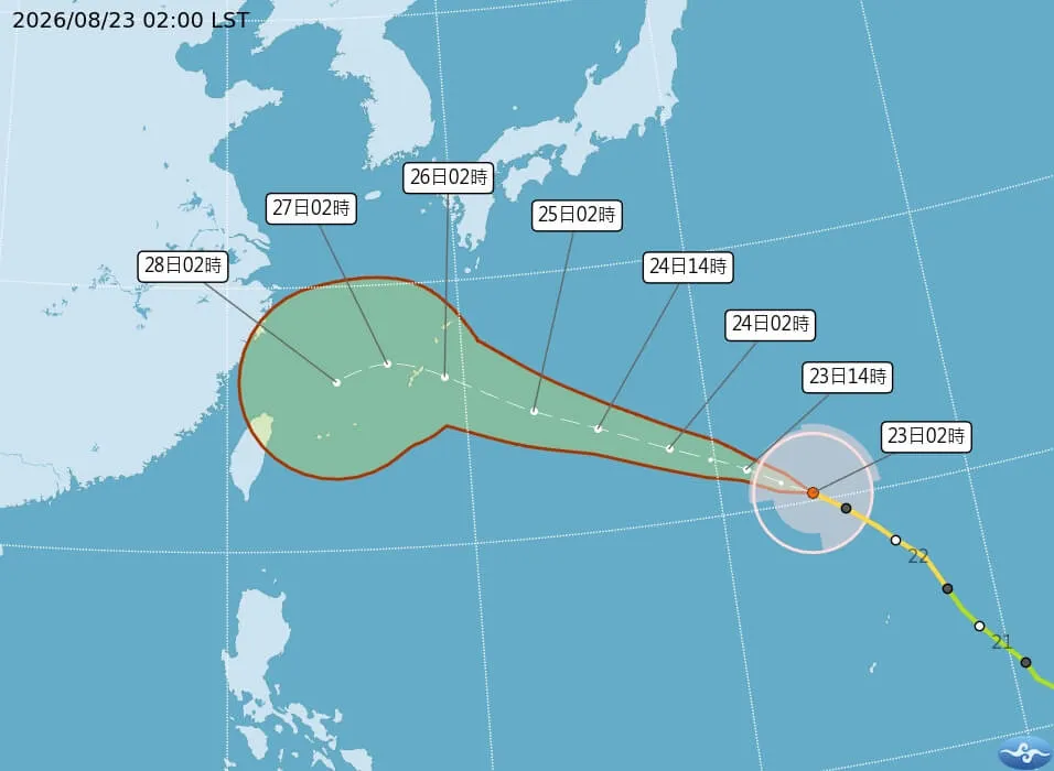 颱風最新路徑潛勢圖。（圖／取自氣象署）