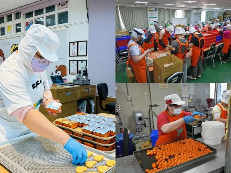 全台庇護工場員工投入中秋禮盒的製作與包裝作業，從烘焙、秤重到裝箱，每個環節都仰賴專業人員陪伴訓練。（圖／食力foodNEXT）