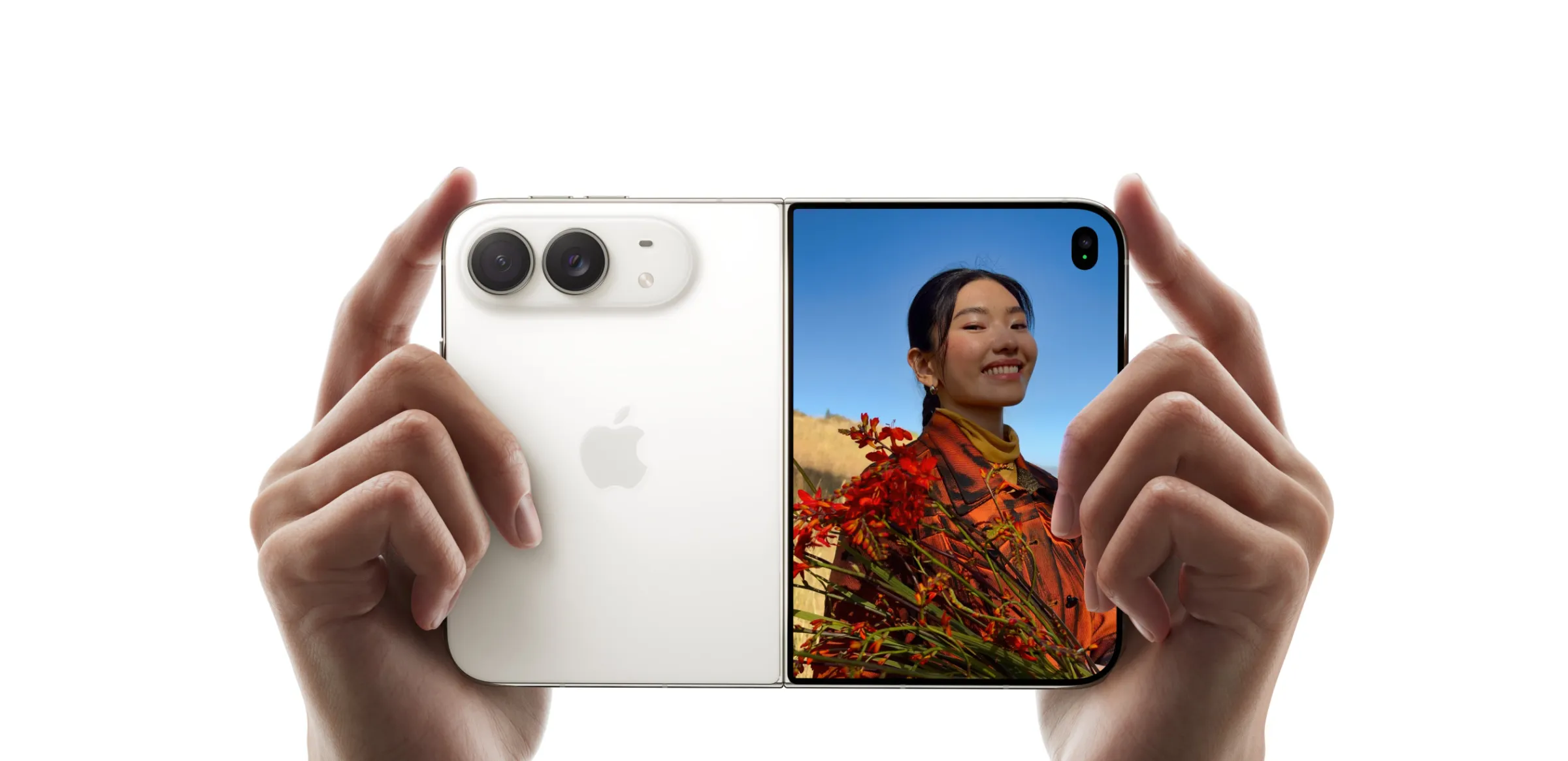 Apple表示，iPhone Duo透過特殊光學透明膠與奈米紋理處理技術分散摺疊壓力，盡可能降低摺痕產生。（圖／翻攝自蘋果官網）