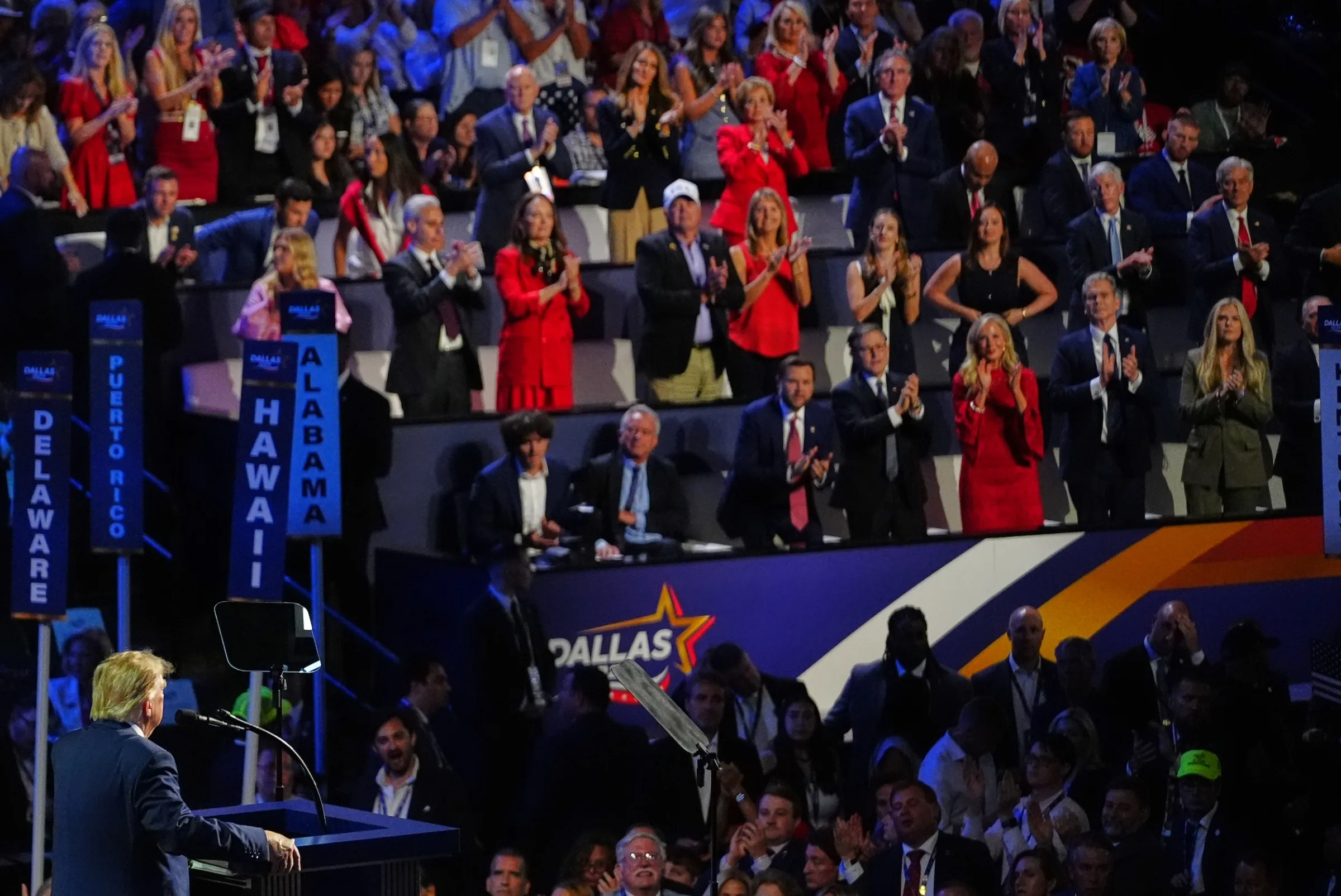 2026年9月9日，美國總統川普在達拉斯舉行的共和黨全國代表大會發表演說。（美聯社）