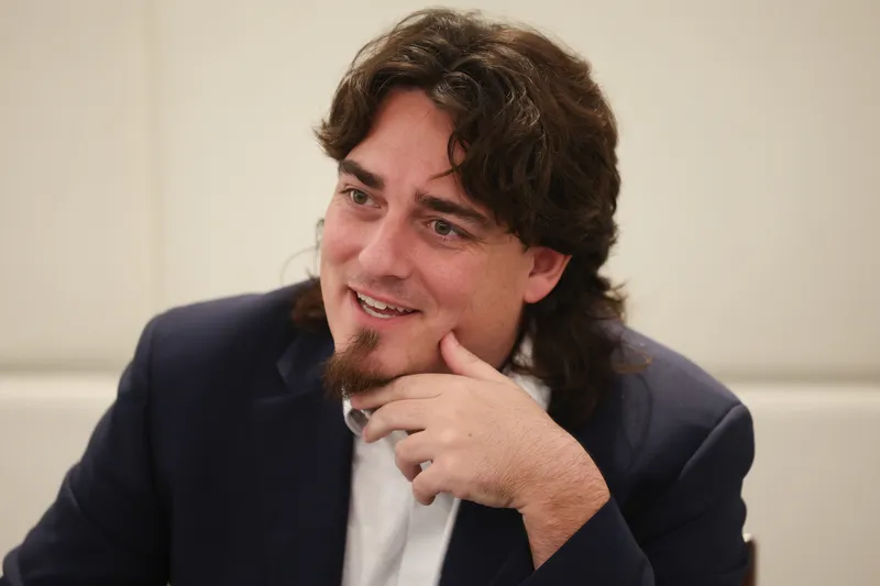 Anduril Industries founder Palmer Luckey speaks to reporters at the Presidential Office defense resilience forum in Taipei on September 19, 2026.