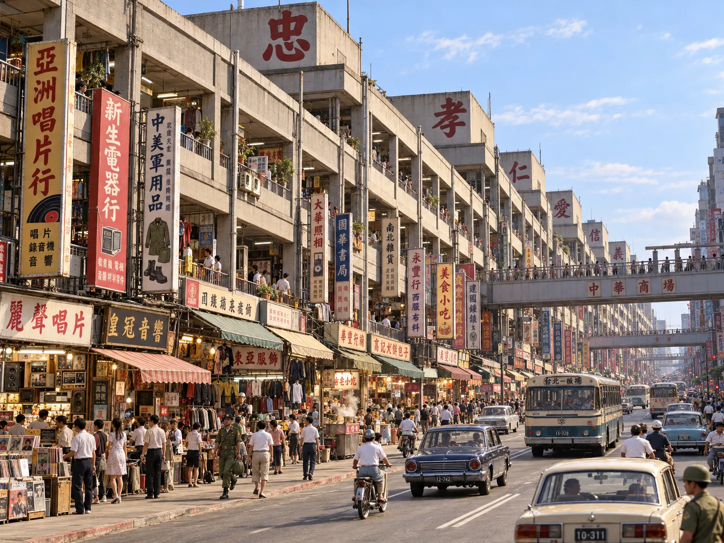 中華商場昔日繁華景象AI重建示意，畫面非當年實際影像。（示意圖／AI生成）