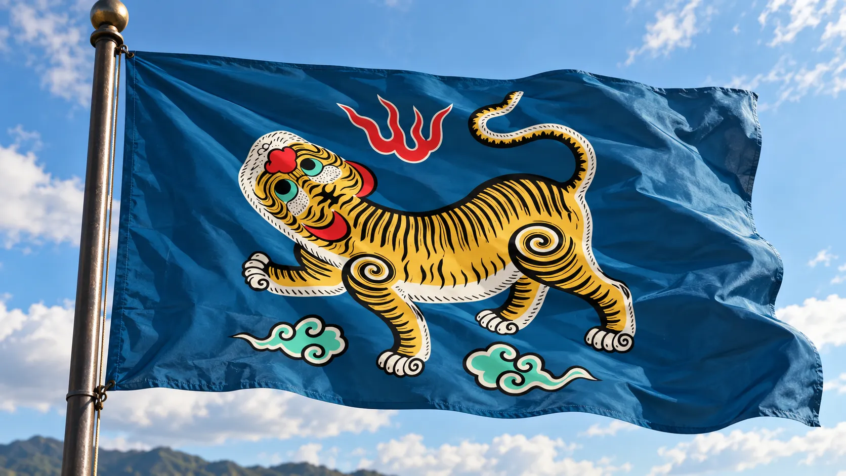 國史館台灣文獻館資料記載，1895年5月25日，台灣民主國成立，推舉原台灣巡撫唐景崧為總統，年號「永清」，並以黃虎旗作為國旗。（示意圖／AI生成）