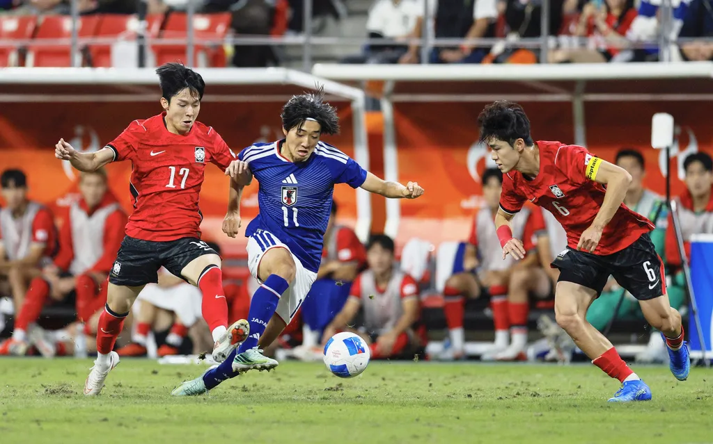 2026名古屋亞運男足金牌戰，南韓成功打敗日本拿下金牌，替自己贏得免服兵役資格。（美聯社）