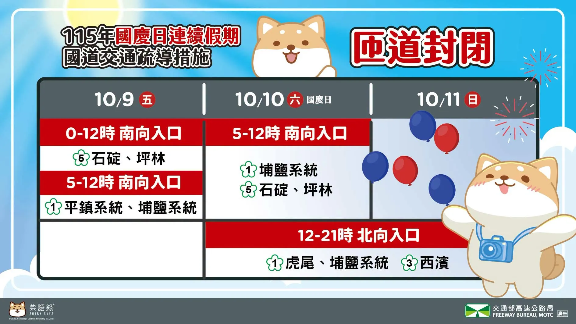 國5高乘載管制期間，一般小型車須乘載3人以上才能通行，駕駛及嬰幼兒皆可計入人數，但寵物不列入計算。（圖／高速公路局臉書）