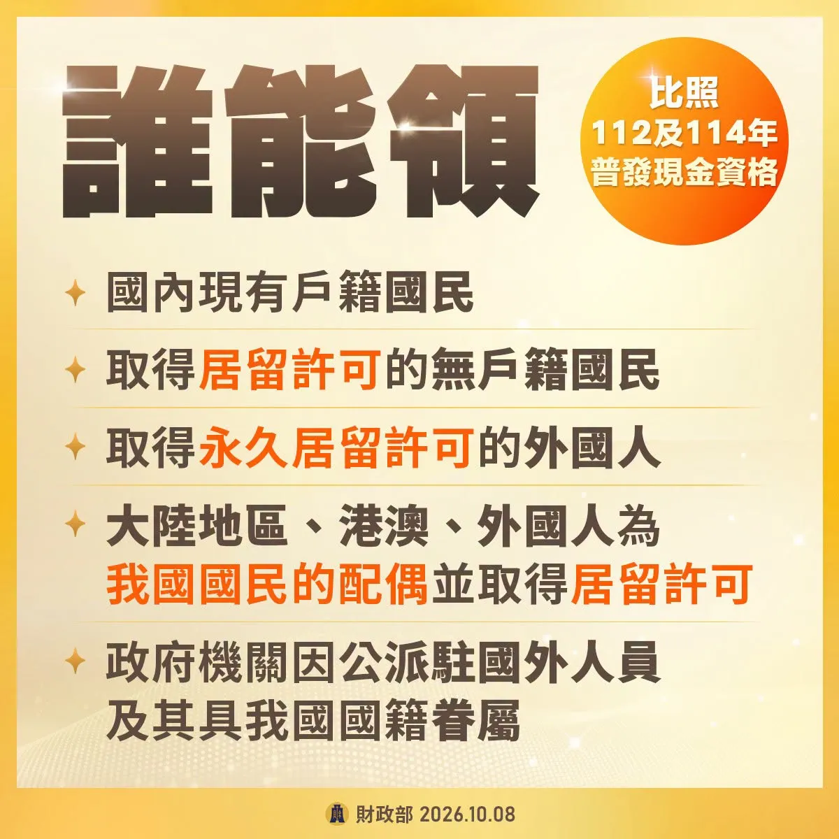 普發一萬誰能領。（圖／取自財政部﻿）