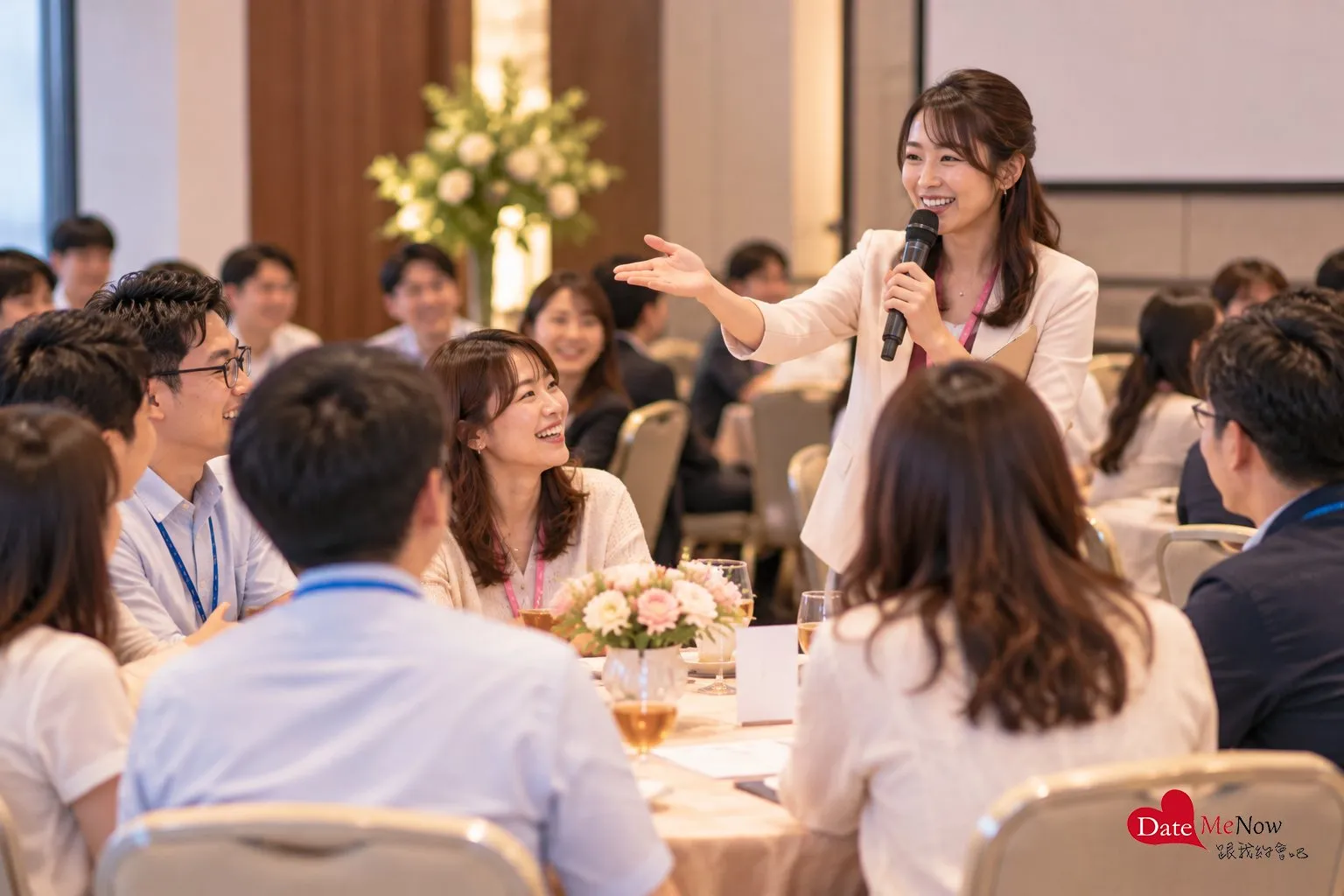 DateMeNow 透過身分審核與現場互動安排，規劃不同產業間的實體交流活動。（AI示意圖／DateMeNow 跟我約會吧提供）