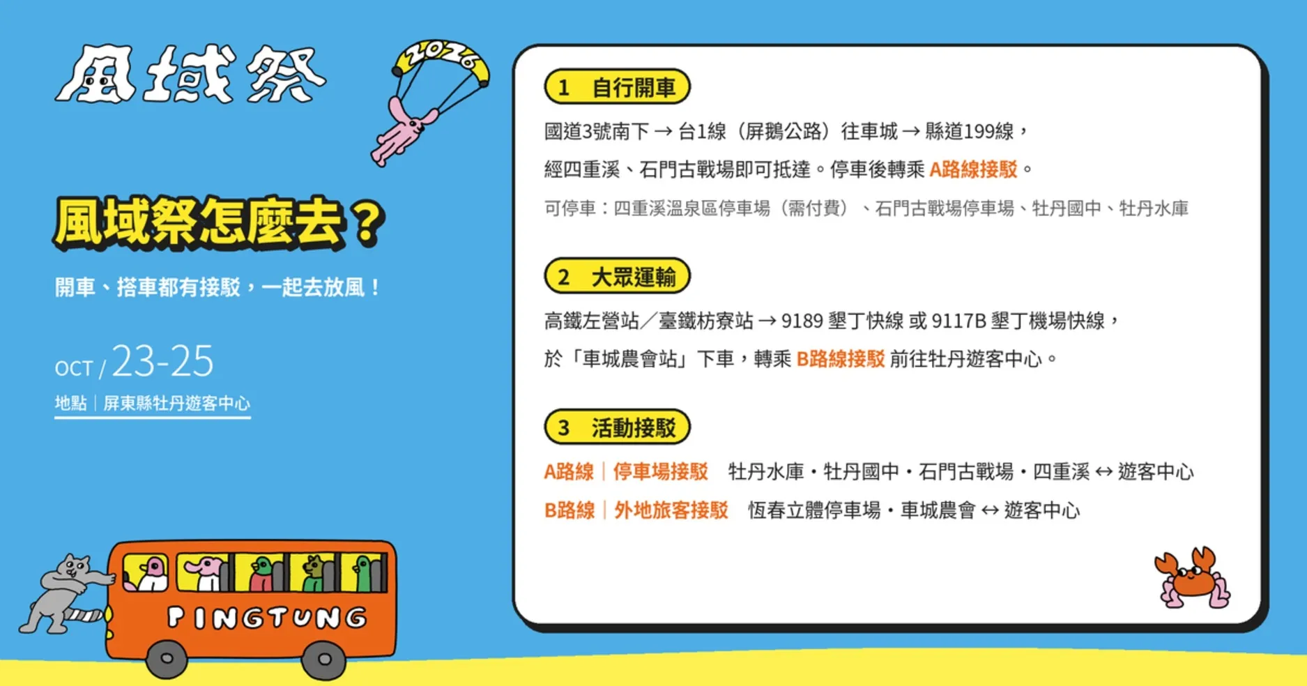 2026 屏東風域祭交通路線及免費接駁服務。（圖／主辦單位提供）