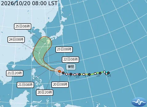 強烈颱風薔琵持續逼近台灣，中央氣象署公布最新暴風侵襲機率，基隆、宜蘭以68%並列全台最高，北北基均突破6成，週五、週六恐迎來明顯風雨。（圖／中央氣象署官網）