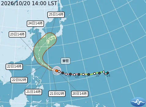 薔琵颱風中心雖然可能不登陸，但暴風圈邊緣仍可能掠過東北角及北海岸，北台灣須提防強風豪雨。（圖／中央氣象署）