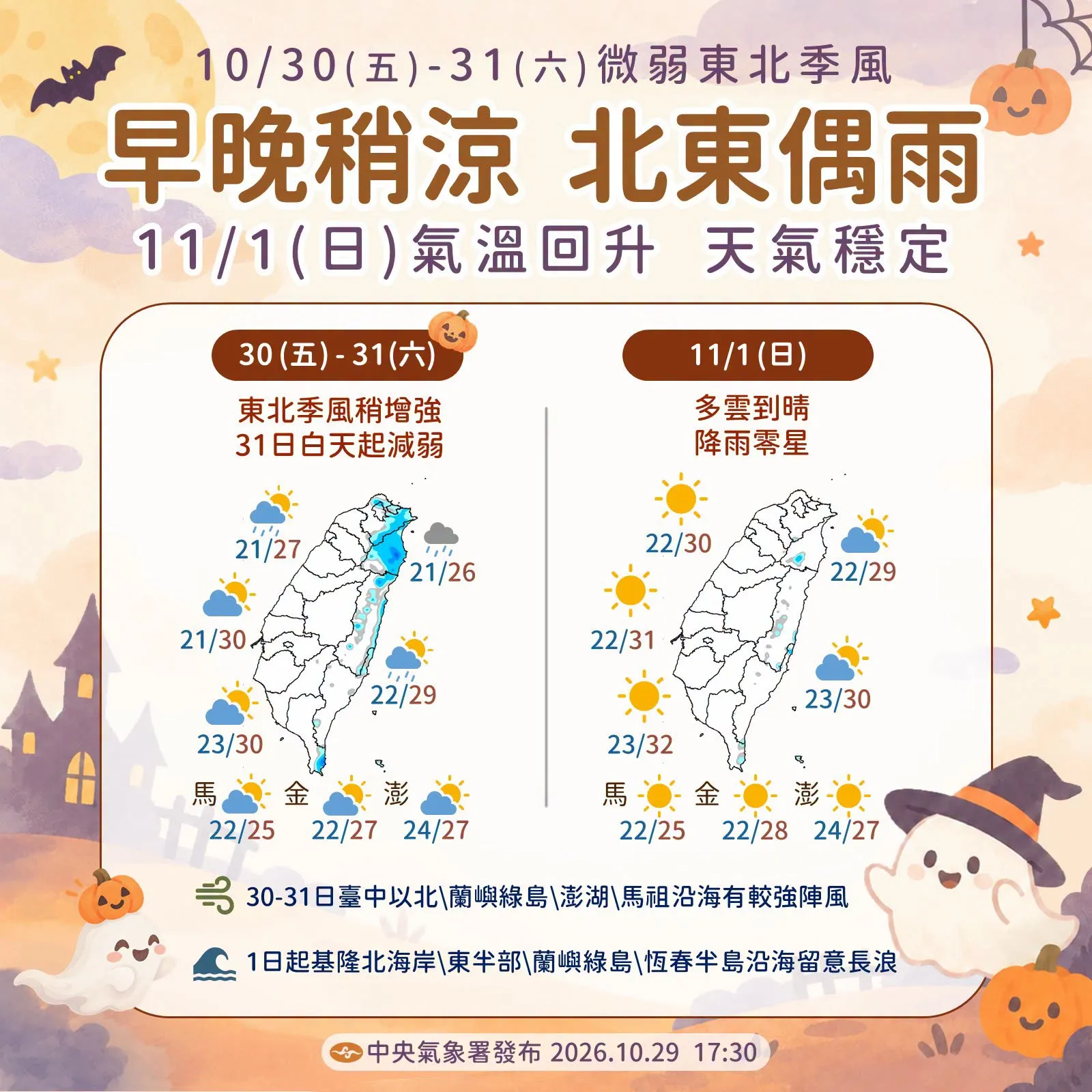 周末天氣預報。（圖／氣象署提供）