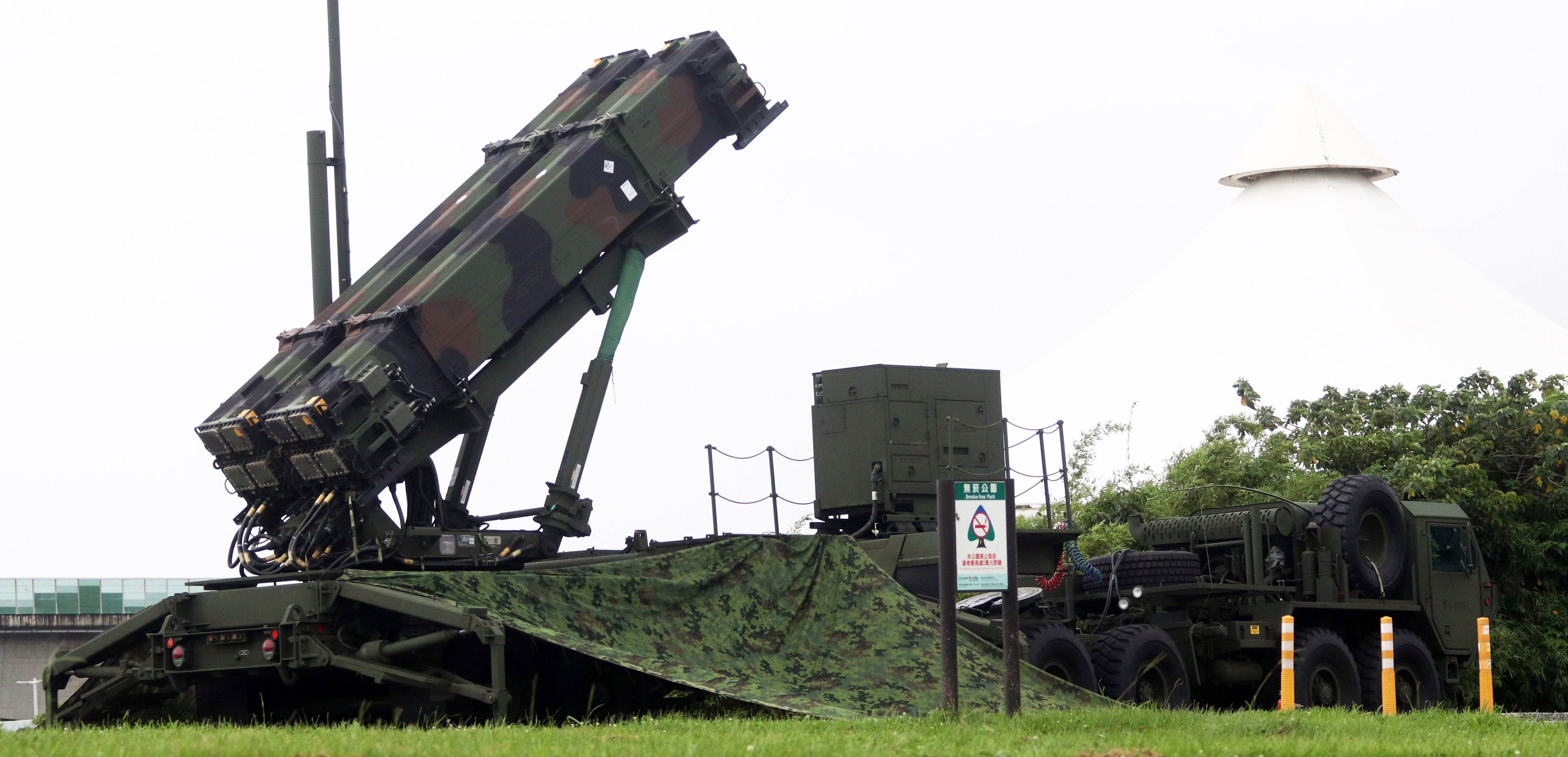 20190528-台湾軍の漢光35号演習が28日に2日目を迎えた。写真は大佳河浜公園内に展開中のパトリオットPAC-3ミサイル。（蘇仲泓撮影）