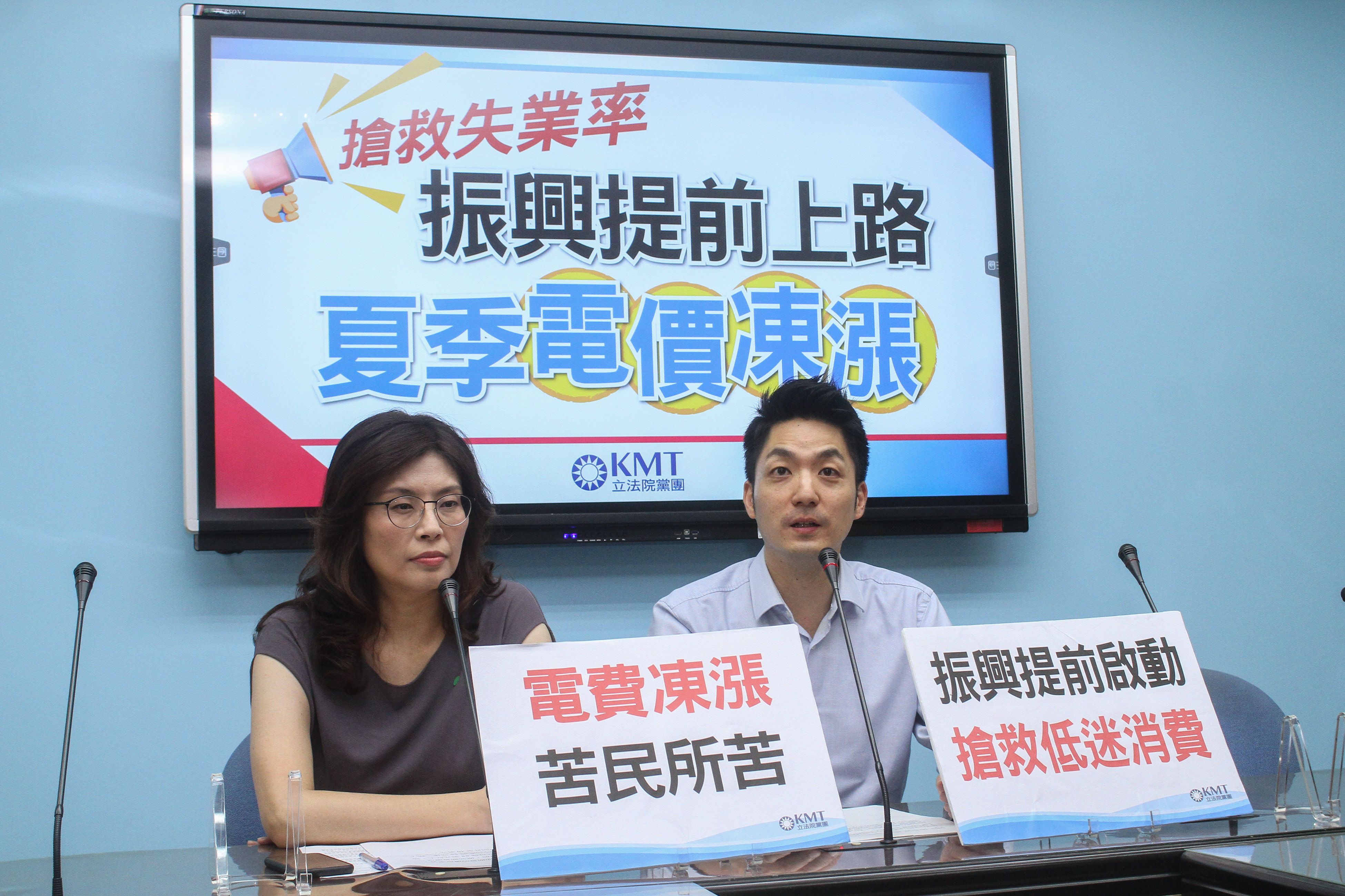 20200617-國民黨團召開「搶救失業率，振興提前上路，夏季電價凍漲」記者會，右起立委蔣萬安、鄭麗文。（蔡親傑攝）